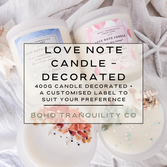 CUSTOM ORDER - LOVE NOTE CANDLE - DECORATED 400G CANDLE (all aroma options)